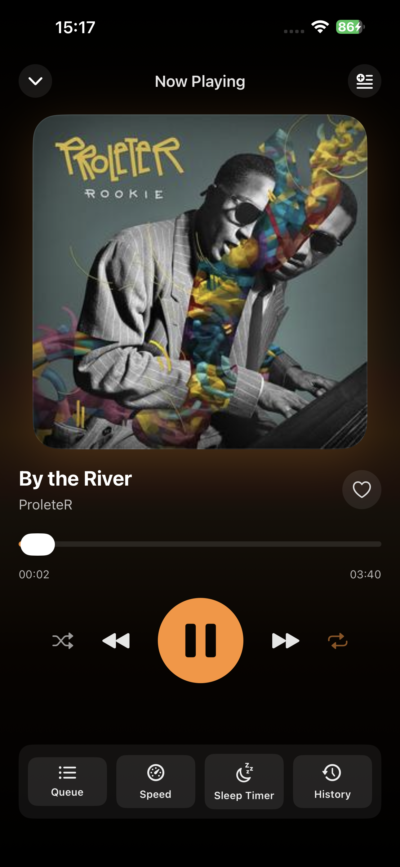 Music Tunara Now Playing screen